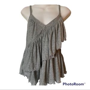 Free People Ruffled Tiered Tank Top Cami Grey Size Medium